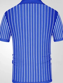 OUKU Men's Button Up Polos Golf Shirt Casual Sports Lapel Short Sleeve Fashion Basic Stripes Patchwork Buttons Summer Button Up Polos Blue