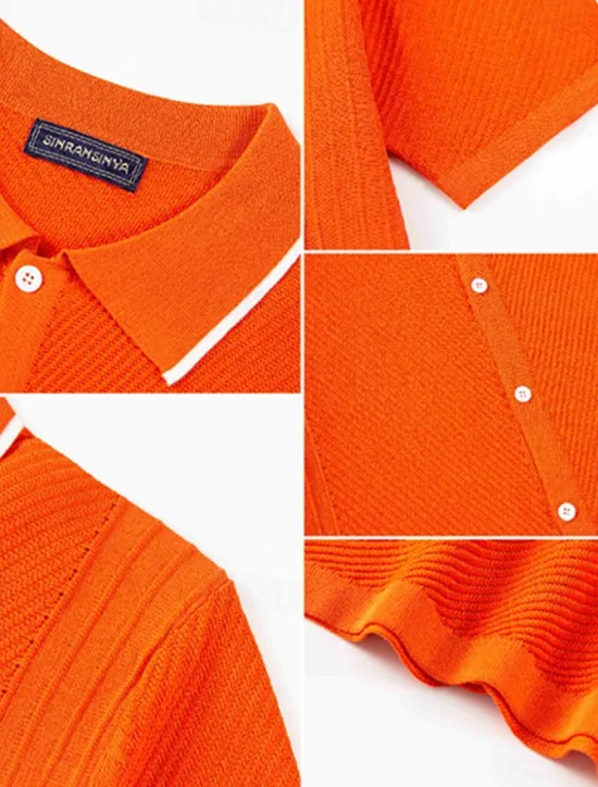 Hot OUKU Men's Button Up Polos Golf Shirt Casual Sports Lapel Short Sleeve Fashion Basic Plain Buttons Summer Blue Orange Gray Button Up Polos