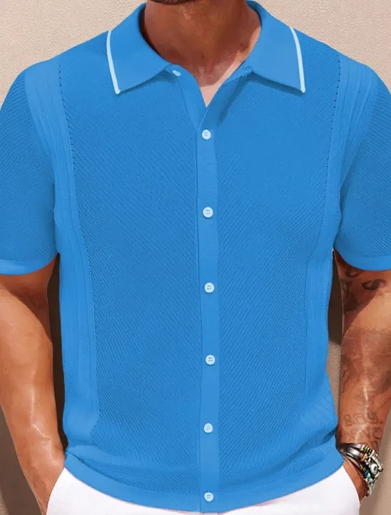 Hot OUKU Men's Button Up Polos Golf Shirt Casual Sports Lapel Short Sleeve Fashion Basic Plain Buttons Summer Blue Orange Gray Button Up Polos