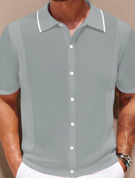 Hot OUKU Men's Button Up Polos Golf Shirt Casual Sports Lapel Short Sleeve Fashion Basic Plain Buttons Summer Blue Orange Gray Button Up Polos