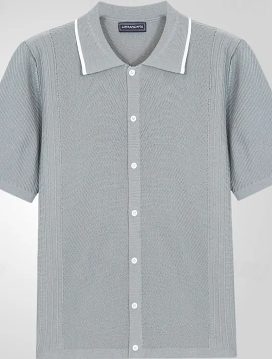Hot OUKU Men's Button Up Polos Golf Shirt Casual Sports Lapel Short Sleeve Fashion Basic Plain Buttons Summer Blue Orange Gray Button Up Polos