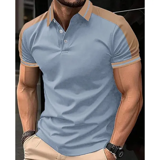 Clearance OUKU Men's Button Up Polos Golf Shirt Casual Holiday Lapel Short Sleeve Fashion Basic Color Block Patchwork Embroidered Summer Regular Fit Wine Black Navy Blue Green Light Blue Grey Button Up Polos