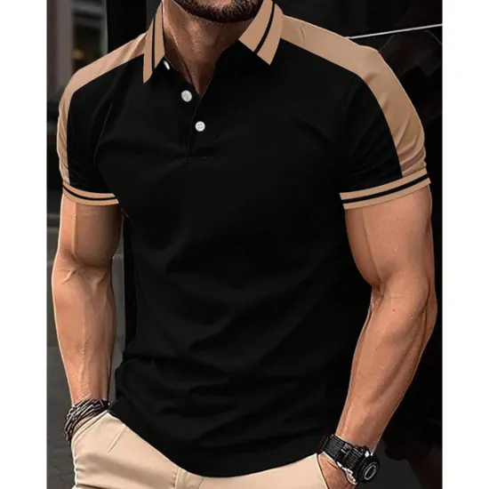 Clearance OUKU Men's Button Up Polos Golf Shirt Casual Holiday Lapel Short Sleeve Fashion Basic Color Block Patchwork Embroidered Summer Regular Fit Wine Black Navy Blue Green Light Blue Grey Button Up Polos