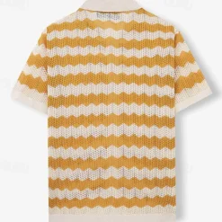 Outlet OUKU Men's Button Up Polos Golf Shirt Casual Sports Lapel Short Sleeve Fashion Basic Lines / Waves Buttons Summer Yellow Blue Brown Button Up Polos