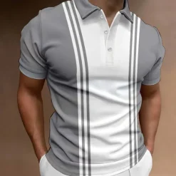 New OUKU Men's Button Up Polos Polo Shirt Casual Holiday Lapel Short Sleeve Fashion Basic Color Block Button Summer Regular Fit Blue Khaki Dark Blue Gray Button Up Polos