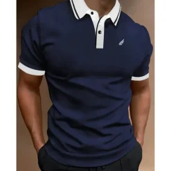Hot OUKU Men's Button Up Polos Polo Shirt Casual Holiday Lapel Short Sleeve Fashion Basic Plain Classic Summer Regular Fit Fire Red Black White Yellow Pink Dark Navy Button Up Polos