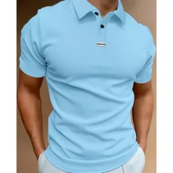 Clearance OUKU Men's Button Up Polos Polo Shirt Casual Holiday Lapel Short Sleeve Fashion Basic Plain Classic Summer Regular Fit Light Sky Blue Pink Army Green Brown Button Up Polos