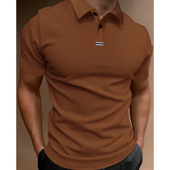 Clearance OUKU Men's Button Up Polos Polo Shirt Casual Holiday Lapel Short Sleeve Fashion Basic Plain Classic Summer Regular Fit Light Sky Blue Pink Army Green Brown Button Up Polos