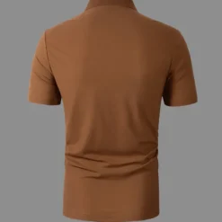 Clearance OUKU Men's Button Up Polos Polo Shirt Casual Holiday Lapel Short Sleeve Fashion Basic Plain Classic Summer Regular Fit Light Sky Blue Pink Army Green Brown Button Up Polos