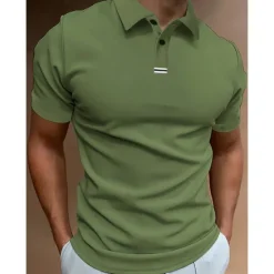 Clearance OUKU Men's Button Up Polos Polo Shirt Casual Holiday Lapel Short Sleeve Fashion Basic Plain Classic Summer Regular Fit Light Sky Blue Pink Army Green Brown Button Up Polos