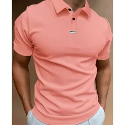 Clearance OUKU Men's Button Up Polos Polo Shirt Casual Holiday Lapel Short Sleeve Fashion Basic Plain Classic Summer Regular Fit Light Sky Blue Pink Army Green Brown Button Up Polos