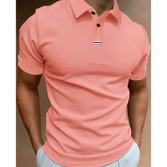 Clearance OUKU Men's Button Up Polos Polo Shirt Casual Holiday Lapel Short Sleeve Fashion Basic Plain Classic Summer Regular Fit Light Sky Blue Pink Army Green Brown Button Up Polos