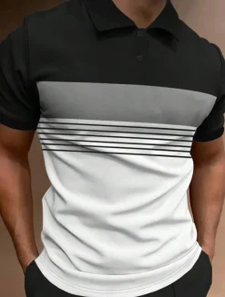 Clearance OUKU Men's Button Up Polos Polo Shirt Casual Sports Lapel Short Sleeve Fashion Basic Color Block Button Summer Regular Fit Fire Red Black White Army Green Dark Navy Dark Gray Button Up Polos