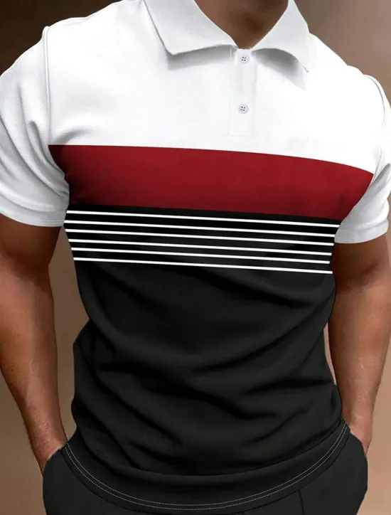 Clearance OUKU Men's Button Up Polos Polo Shirt Casual Sports Lapel Short Sleeve Fashion Basic Color Block Button Summer Regular Fit Fire Red Black White Army Green Dark Navy Dark Gray Button Up Polos