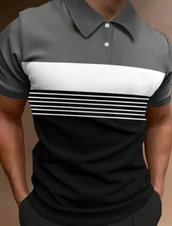 Clearance OUKU Men's Button Up Polos Polo Shirt Casual Sports Lapel Short Sleeve Fashion Basic Color Block Button Summer Regular Fit Fire Red Black White Army Green Dark Navy Dark Gray Button Up Polos