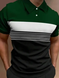 Clearance OUKU Men's Button Up Polos Polo Shirt Casual Sports Lapel Short Sleeve Fashion Basic Color Block Button Summer Regular Fit Fire Red Black White Army Green Dark Navy Dark Gray Button Up Polos