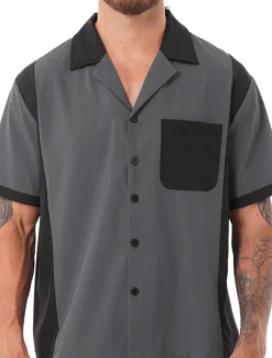 OUKU Men's Button Up Shirt Casual Shirt Bowling Shirt Camp Collar Shirt Cuban Collar Shirt Color Block Turndown White Blue Red & White Deep Blue Dark Grey Street Daily Wear Short Sleeve Patchwork