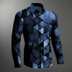 Outlet OUKU Men's Button Up Shirt Long Sleeve Abstract Vacation Casual Daily Weekend Fall & Winter Turndown Black Blue Purple Brown Green