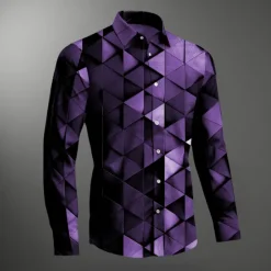 Outlet OUKU Men's Button Up Shirt Long Sleeve Abstract Vacation Casual Daily Weekend Fall & Winter Turndown Black Blue Purple Brown Green
