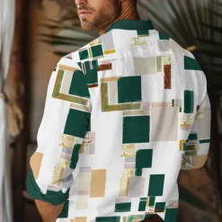 Online OUKU Men's Button Up Shirt Long Sleeve Artistic Casual Daily Summer Fold-over Collar Green