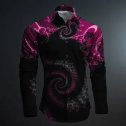 OUKU Men's Button Up Shirt Printed Shirts Long Sleeve Subcultural Vacation Party Street Spring & Summer Turndown Print Button-Down Black Red Blue Purple Fuchsia