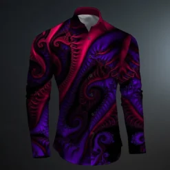 OUKU Men's Button Up Shirt Printed Shirts Long Sleeve Subcultural Vacation Party Street Spring & Summer Turndown Print Button-Down Black Red Blue Purple Fuchsia