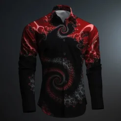 OUKU Men's Button Up Shirt Printed Shirts Long Sleeve Subcultural Vacation Party Street Spring & Summer Turndown Print Button-Down Black Red Blue Purple Fuchsia