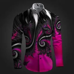 Online OUKU Men's Button Up Shirt Printed Shirts Long Sleeve Subcultural Vacation Party Street Spring & Summer Turndown Print Button-Down Red Blue Purple Gray