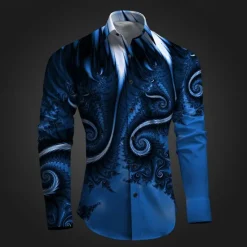 Online OUKU Men's Button Up Shirt Printed Shirts Long Sleeve Subcultural Vacation Party Street Spring & Summer Turndown Print Button-Down Red Blue Purple Gray