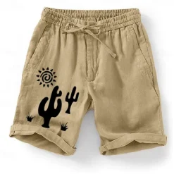 Clearance OUKU Men's Cactus Sun Plants Shorts Summer Shorts Casual Shorts Mid Waist Fashion Streetwear Designer Casual Daily Holiday Pocket Drawstring Elastic Waist Designer Clothing Apparel