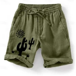 Clearance OUKU Men's Cactus Sun Plants Shorts Summer Shorts Casual Shorts Mid Waist Fashion Streetwear Designer Casual Daily Holiday Pocket Drawstring Elastic Waist Designer Clothing Apparel