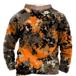 OUKU Men's Camo / Camouflage Cowboy Sweatshirt Quarter Zip Sweatshirt Long Sleeve Sweatshirt Stand Collar Quarter Zip Casual Vintage Retro 3D Print Vacation Going out Streetwear Half Zip Fall Winter
