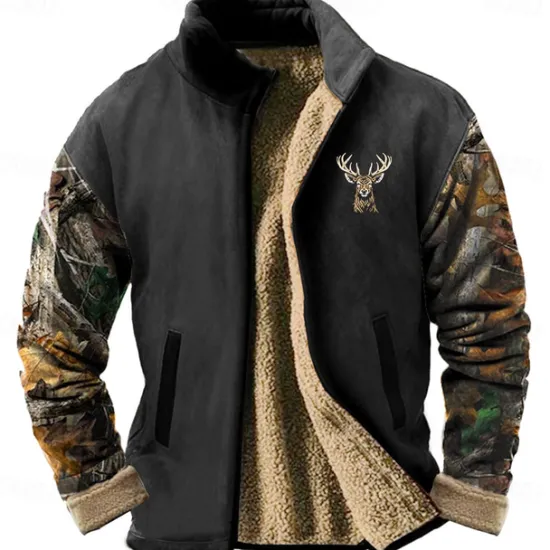 OUKU Men's Camo / Camouflage Deer Sweatshirt Sweatshirt Sweatshirt Stand Collar Daily Print Vacation Travel Streetwear Zip Up Fall Winter