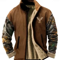 OUKU Men's Camo / Camouflage Deer Sweatshirt Sweatshirt Sweatshirt Stand Collar Daily Print Vacation Travel Streetwear Zip Up Fall Winter