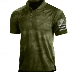 Clearance OUKU Men's Camo / Camouflage Polo Shirt Golf Shirt Short Sleeve Shirt Turndown Street Daily 3D Print Black / Gray Red Brown Green 3D Button-Down Clothing Apparel Fashion Casual Breathable Comfortable