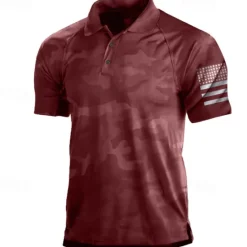 Clearance OUKU Men's Camo / Camouflage Polo Shirt Golf Shirt Short Sleeve Shirt Turndown Street Daily 3D Print Black / Gray Red Brown Green 3D Button-Down Clothing Apparel Fashion Casual Breathable Comfortable