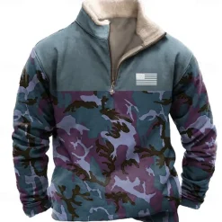 Sale OUKU Men's Camo / Camouflage Sweatshirt Quarter Zip Sweatshirt Long Sleeve Sweatshirt Stand Collar Quarter Zip Casual Vintage Retro 3D Print Vacation Going out Streetwear Half Zip Fall Winter