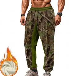 Clearance OUKU Men's Camo Fleece Sweatpants Drawstring Elastic Waist Vintage Casual Outdoor Street Dailywear Pocket Thermal Winter 3D Print Black Army Green Gray