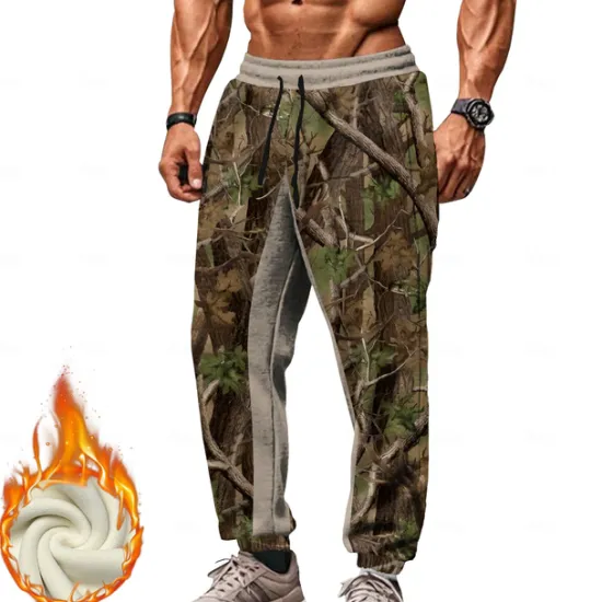 Clearance OUKU Men's Camo Fleece Sweatpants Drawstring Elastic Waist Vintage Casual Outdoor Street Dailywear Pocket Thermal Winter 3D Print Black Army Green Gray