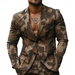 Sale OUKU Men's Camo Long Sleeve Turndown Casual Military Outdoor Street Daily Buttons 3D Print Multi Pocket Brown