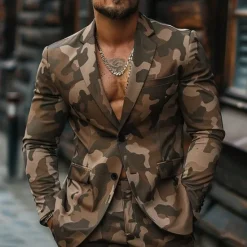 Sale OUKU Men's Camo Long Sleeve Turndown Casual Military Outdoor Street Daily Buttons 3D Print Multi Pocket Brown