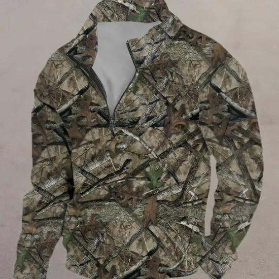 New OUKU Men's Camouflage Camo / Camouflage Sports Casual Long Sleeve Zip Climbing Hunting Red Purple Fall Designer
