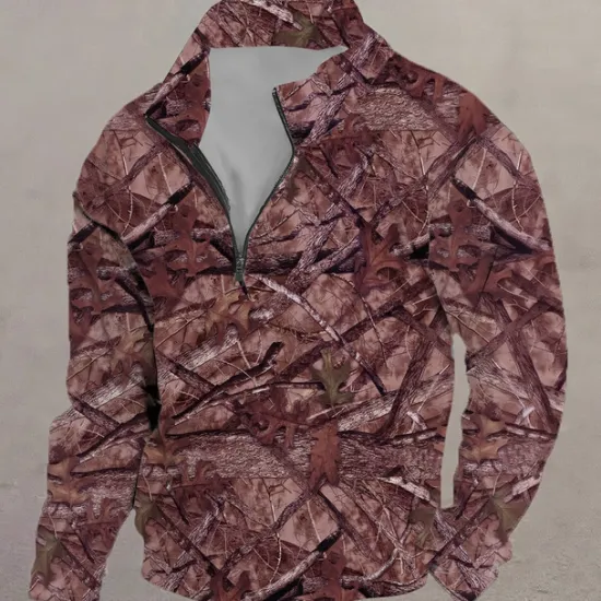 New OUKU Men's Camouflage Camo / Camouflage Sports Casual Long Sleeve Zip Climbing Hunting Red Purple Fall Designer