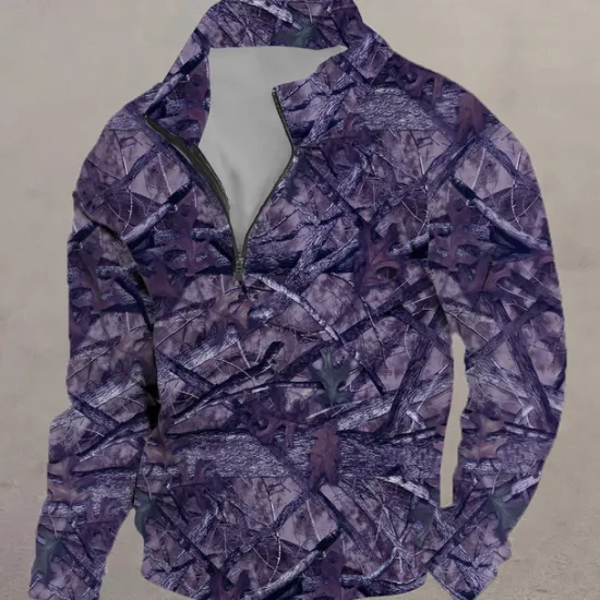 New OUKU Men's Camouflage Camo / Camouflage Sports Casual Long Sleeve Zip Climbing Hunting Red Purple Fall Designer
