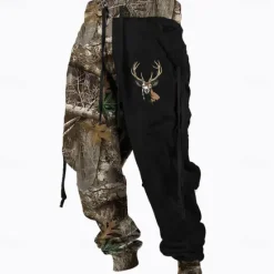 Best OUKU Men's Camouflage Hunting Deer Sweatpants Trousers Mid Waist Drawstring Elastic Waist Active Vintage Casual Outdoor Streetwear with Pockets Spring Fall 3D Print Black Blue Brown