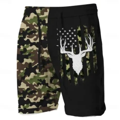 Sale OUKU Men's Camouflage Hunting Deer Shorts Summer Shorts Beach Shorts Mid Waist Streetwear Hawaiian Designer Casual Daily Holiday Drawstring Elastic Waist 3D Print Designer Clothing Apparel Black