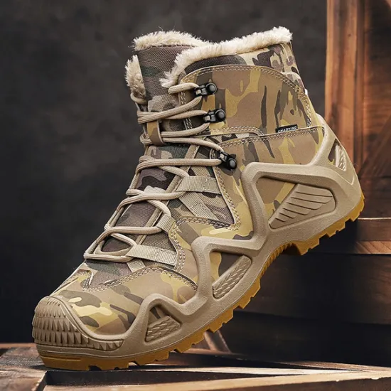 Best OUKU Men's Camouflage Winter Hiking Boots with Fur Lining – Waterproof Insulated Outdoor Snow Boots Khaki