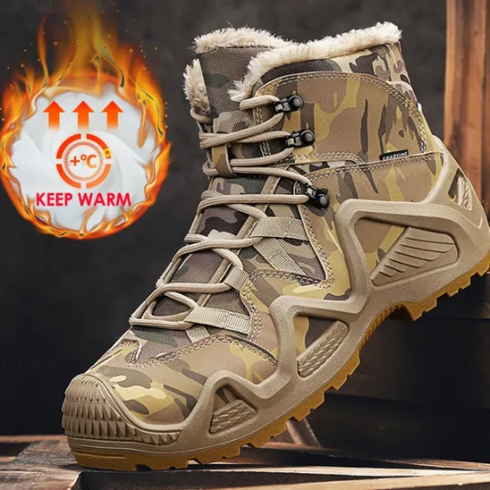 Best OUKU Men's Camouflage Winter Hiking Boots with Fur Lining – Waterproof Insulated Outdoor Snow Boots Khaki