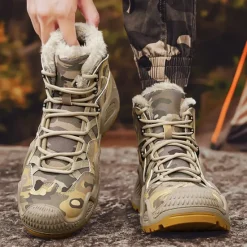 Best OUKU Men's Camouflage Winter Hiking Boots with Fur Lining – Waterproof Insulated Outdoor Snow Boots Khaki