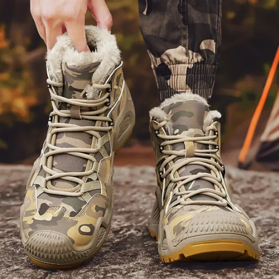 Best OUKU Men's Camouflage Winter Hiking Boots with Fur Lining – Waterproof Insulated Outdoor Snow Boots Khaki